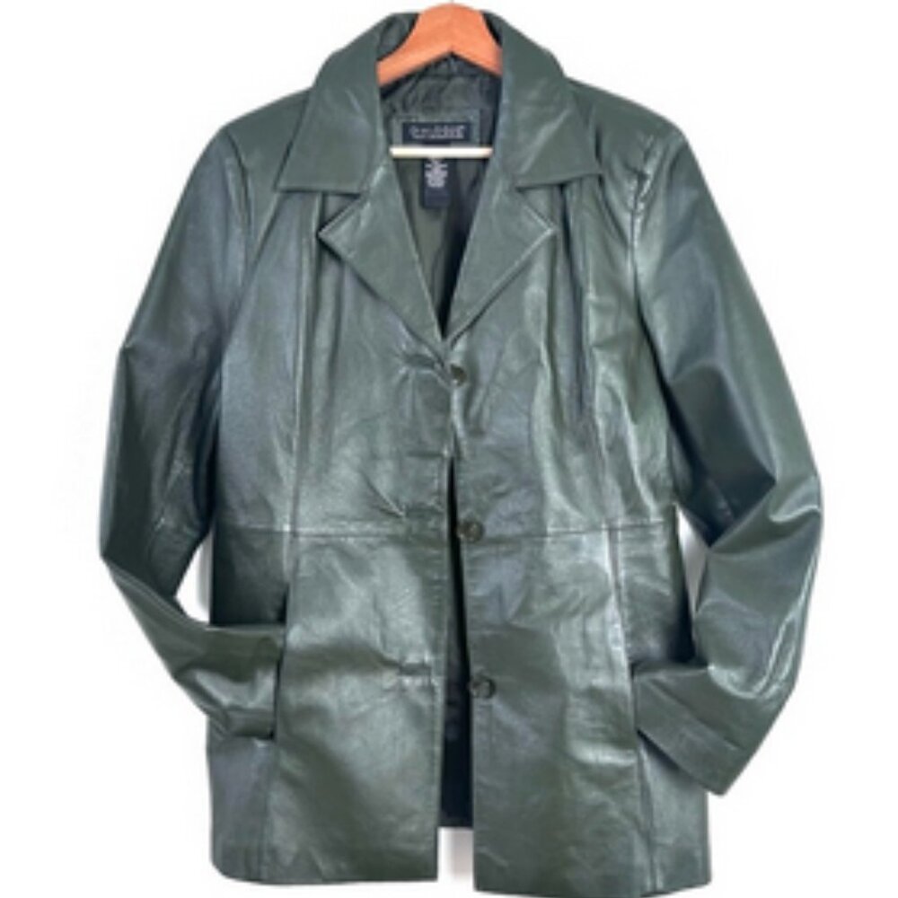 LEATHER BLAZER Forest Green Leather Jacket Silky Liner